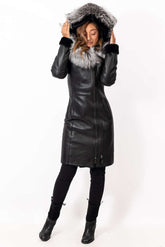 Women's exclusive lambskin coat Asena with Silver Fox